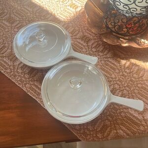 Two Corningware White Ceramic Skillets